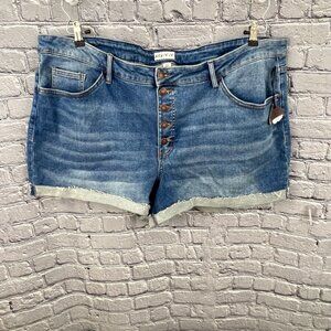 Ava & Viv Shorts Mid Rise Midi Blue Denim 5 Pockets Button Fly Stretch 26W